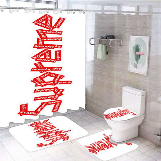 Supreme Sticker Art 4Pcs Bathroom Set Shower Curtain