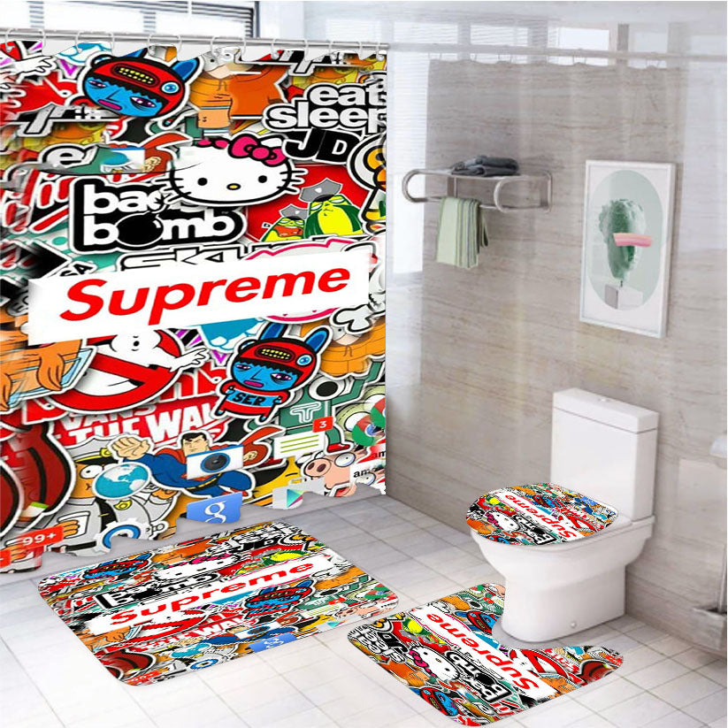 Supreme Sticker Bomb 4Pcs Bathroom Set Shower Curtain