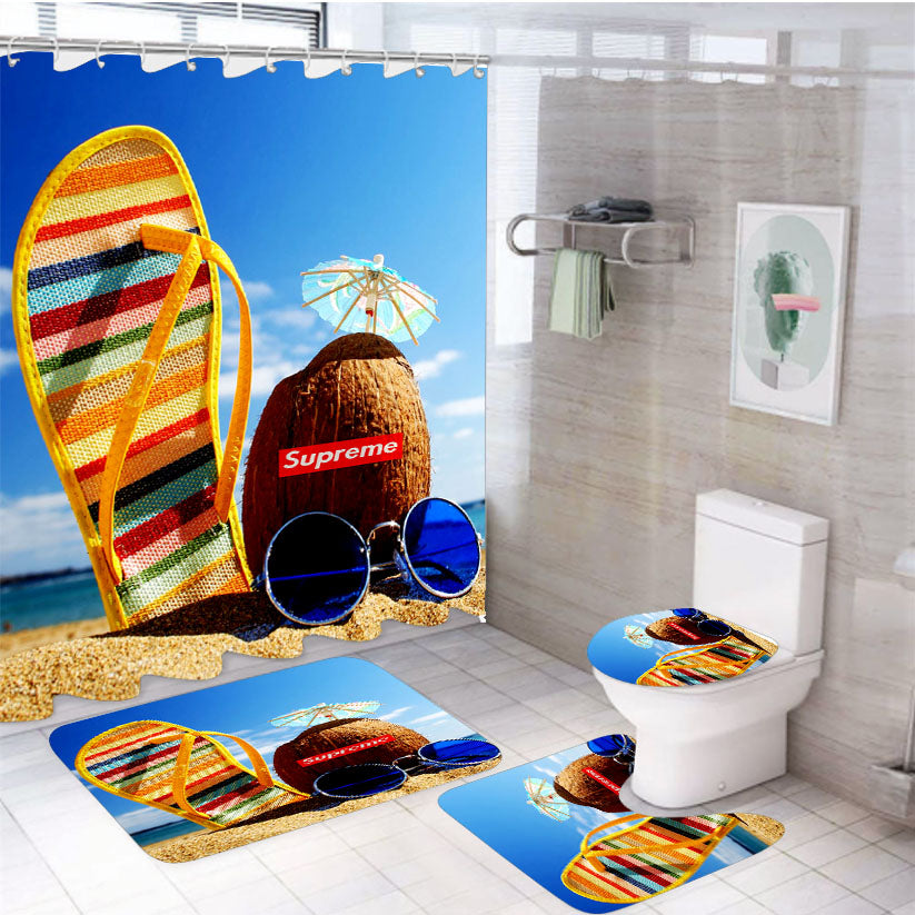 Supreme Summer Coconut 4Pcs Bathroom Set Shower Curtain