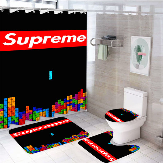 Supreme Tetris 4Pcs Bathroom Set Shower Curtain