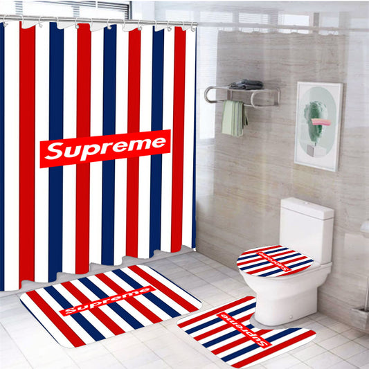 Supreme Tri Line 4Pcs Bathroom Set Shower Curtain