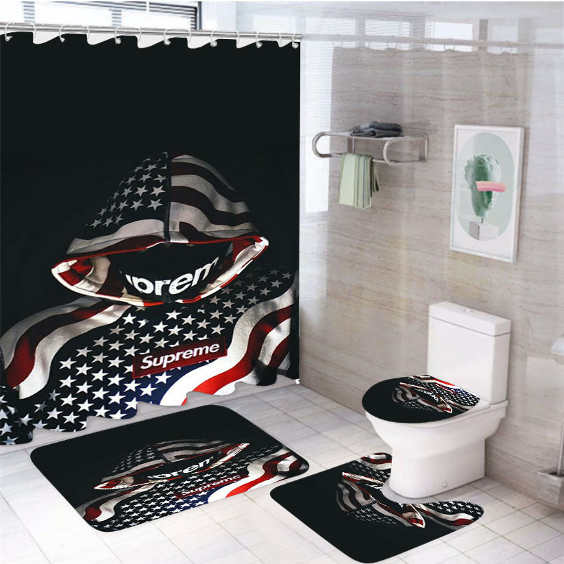 Supreme Us Flag Hoodie 4Pcs Bathroom Set Shower Curtain