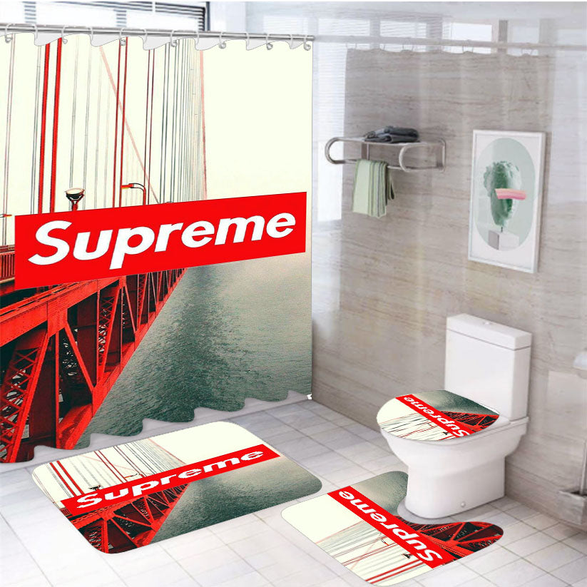 Supreme View Red 4Pcs Bathroom Set Shower Curtain