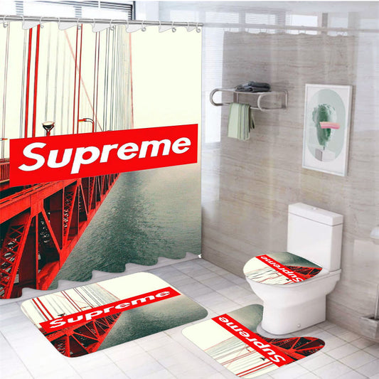 Supreme View Red 4Pcs Bathroom Set Shower Curtain