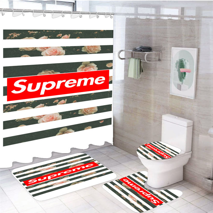 Supreme Wallpaper 4Pcs Bathroom Set Shower Curtain