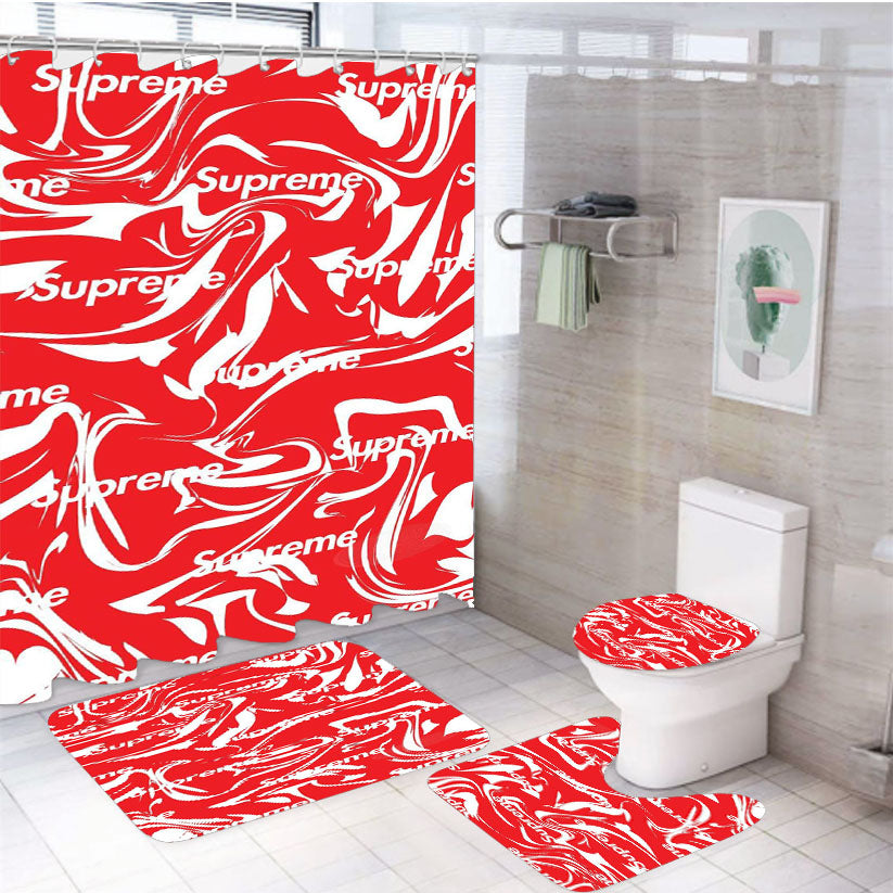 Supreme Wallpaper Images 4Pcs Bathroom Set Shower Curtain