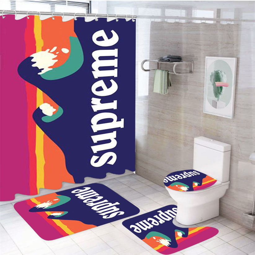 Supreme Waves 4Pcs Bathroom Set Shower Curtain