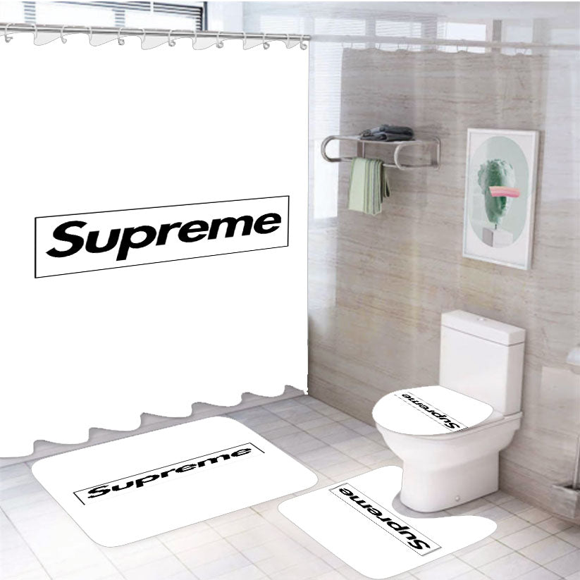 Supreme White 4Pcs Bathroom Set Shower Curtain