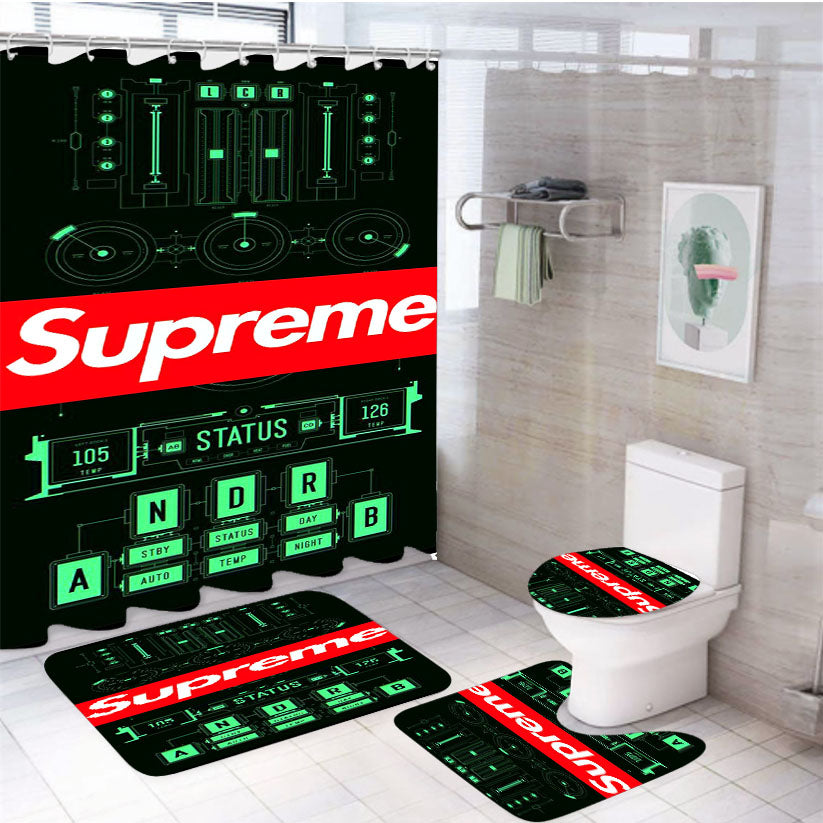 Supreme Wireless 4Pcs Bathroom Set Shower Curtain
