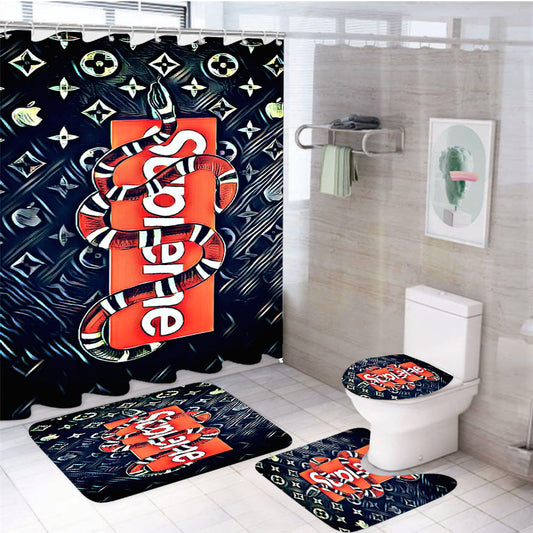Supreme With Chanel 4Pcs Bathroom Set Shower Curtain
