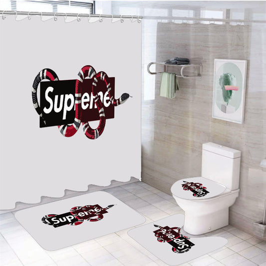 Supreme X Gucci 4Pcs Bathroom Set Shower Curtain