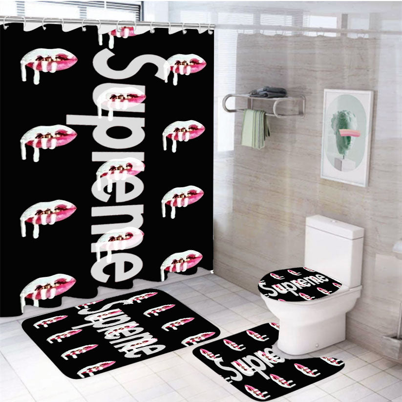 Supreme X Kylie Jenner Lips Logo 4Pcs Bathroom Set Shower Curtain