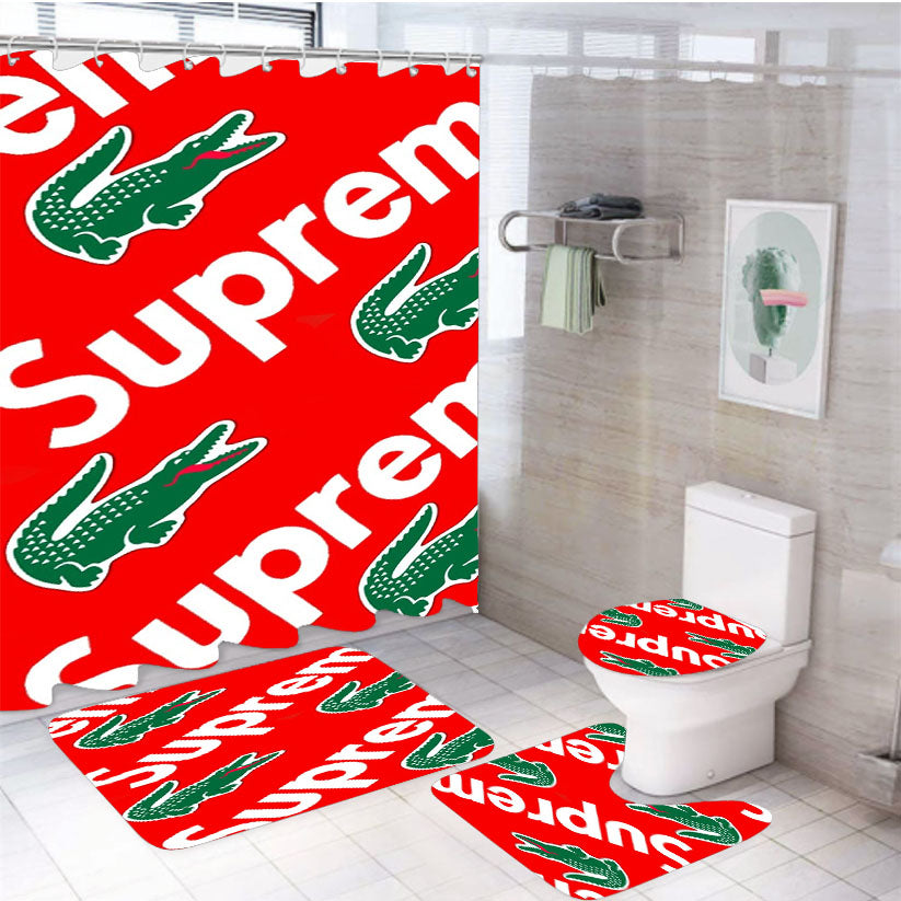 Supreme X Lacoste 4Pcs Bathroom Set Shower Curtain