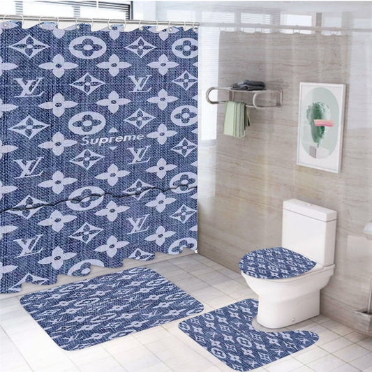 Supreme X Lv Pos Card 4Pcs Bathroom Set Shower Curtain