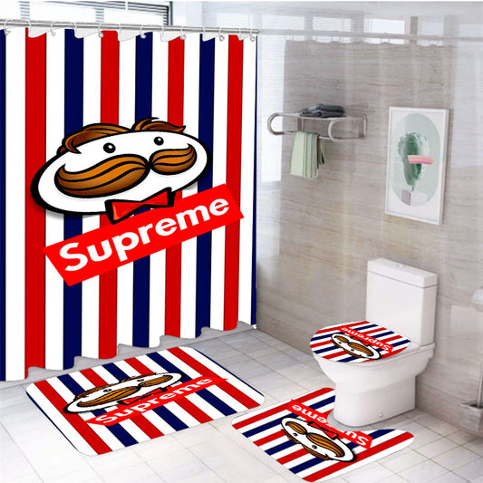 Supreme X Pringles Line Red 4Pcs Bathroom Set Shower Curtain