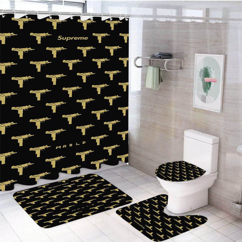 Supreme X Sofgun Gold 4Pcs Bathroom Set Shower Curtain