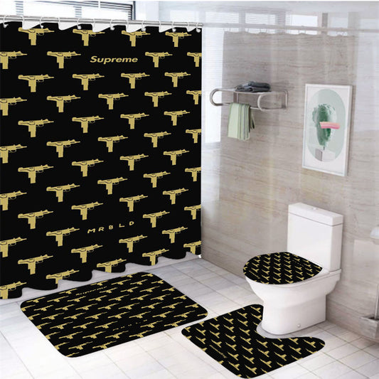 Supreme X Sofgun Gold 4Pcs Bathroom Set Shower Curtain