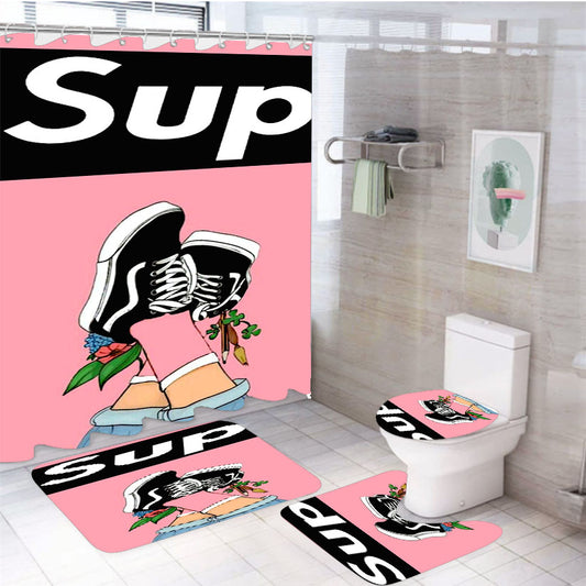 Supreme X Vans Retro 4Pcs Bathroom Set Shower Curtain