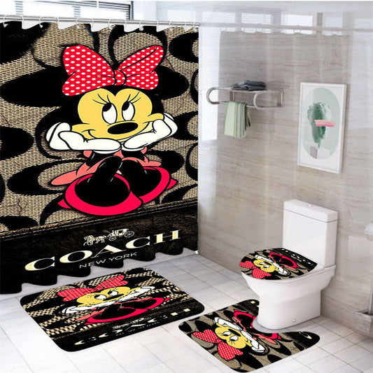 Sweet Coach Minnie Mouse Cool 4Pcs Bathroom Set Shower Curtain