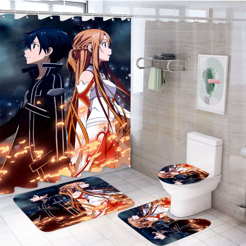 Sword Art Online 4 4Pcs Bathroom Set Shower Curtain