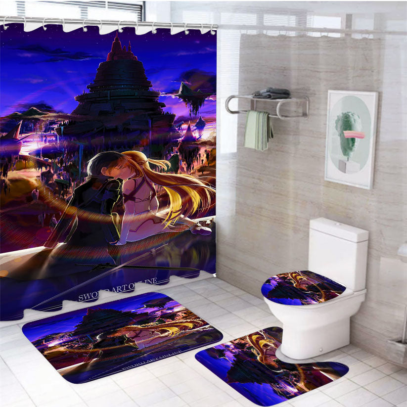 Sword Art Online Aicrad Kirito Asuna 4Pcs Bathroom Set Shower Curtain