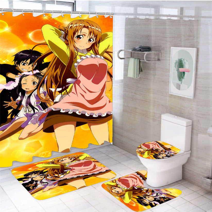 Sword Art Online Family 4Pcs Bathroom Set Shower Curtain