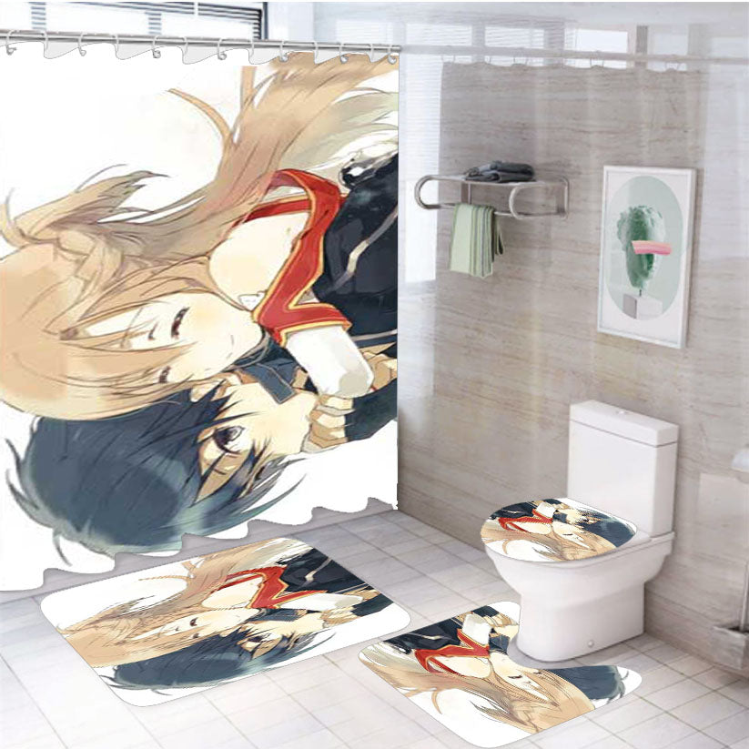 Sword Art Online Kirito And Asuna Hug 4Pcs Bathroom Set Shower Curtain