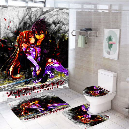 Sword Art Online Kirito Asuna 4Pcs Bathroom Set Shower Curtain