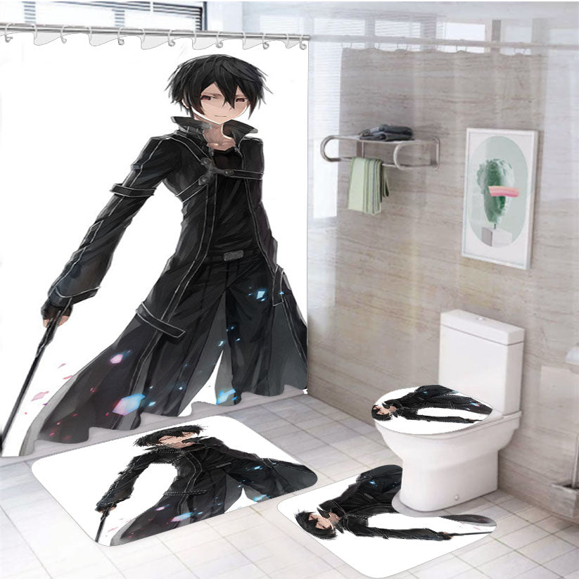 Sword Art Online Kirito Asuna Anime 4Pcs Bathroom Set Shower Curtain