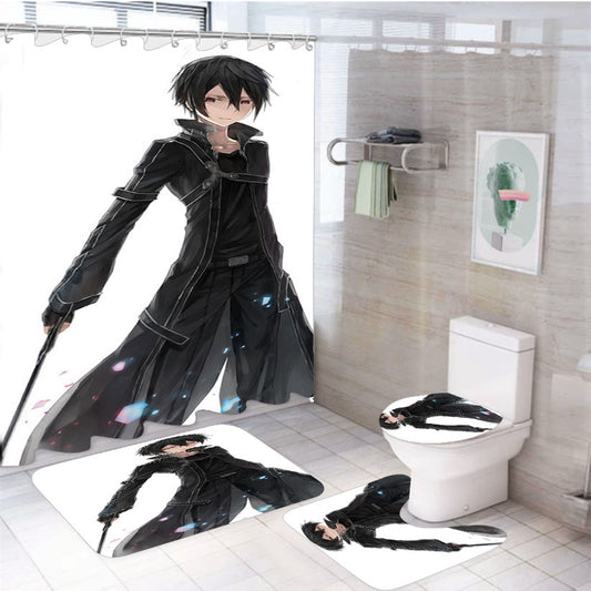 Sword Art Online Kirito Asuna Anime 4Pcs Bathroom Set Shower Curtain