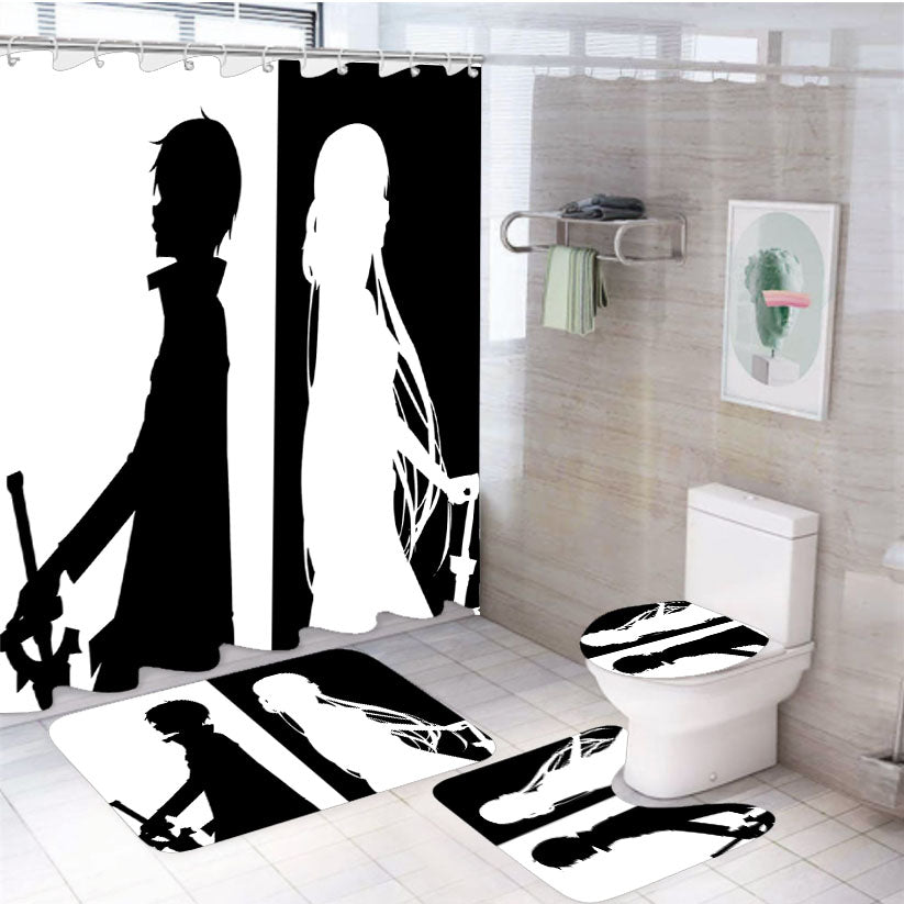 Sword Art Online Kirito Asuna Black White 4Pcs Bathroom Set Shower Curtain