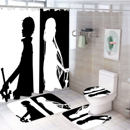 Sword Art Online Kirito Asuna Black White 4Pcs Bathroom Set Shower Curtain
