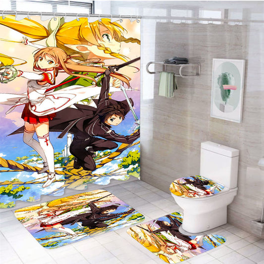 Sword Art Online Kirito Asuna Leafa 4Pcs Bathroom Set Shower Curtain