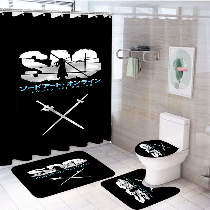 Sword Art Online Poster 4Pcs Bathroom Set Shower Curtain