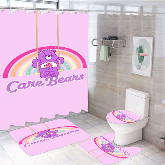 Teddy Bear Care Bears Purple 4Pcs Bathroom Set Shower Curtain