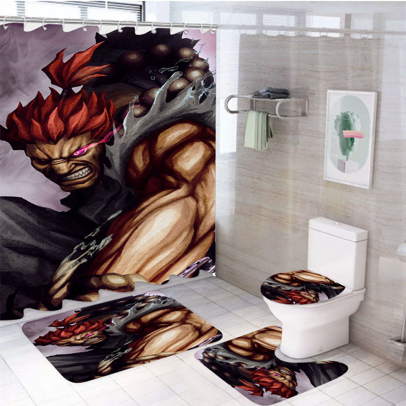 Tekken X Street Fighter Akuma 4Pcs Bathroom Set Shower Curtain