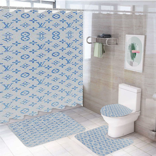 Texture Louis Vuitton 4Pcs Bathroom Set Shower Curtain