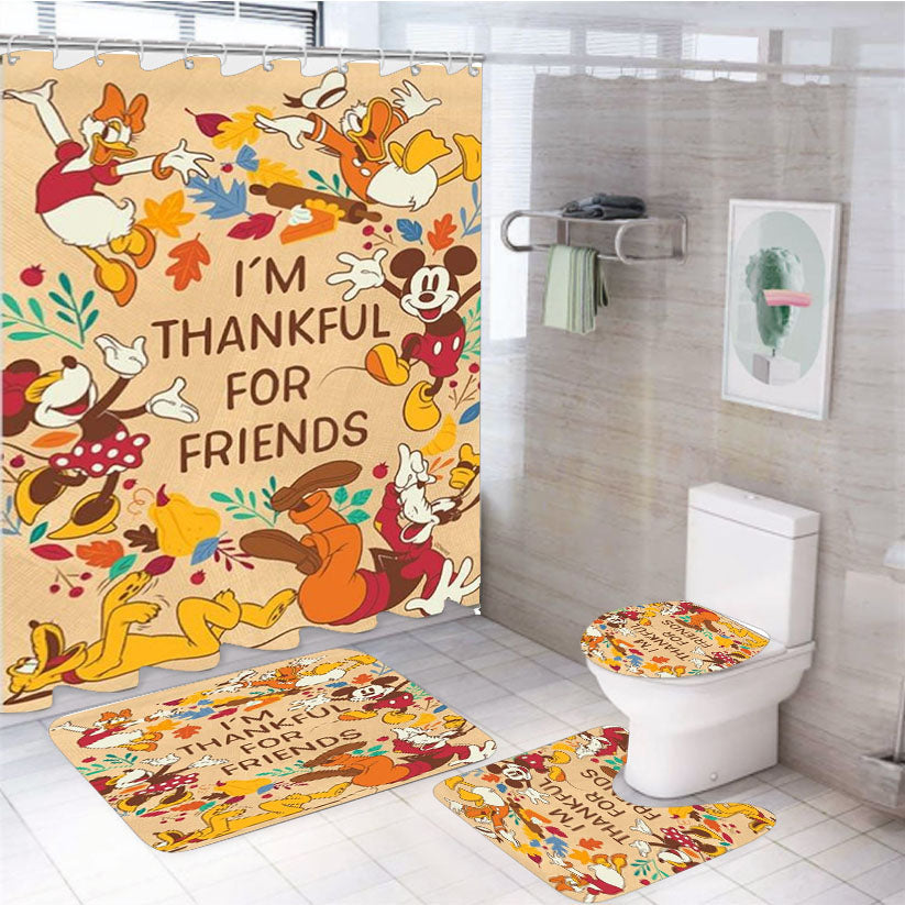 Thankful For Friends Mickey And The Gang 4Pcs Bathroom Set Shower Curtain