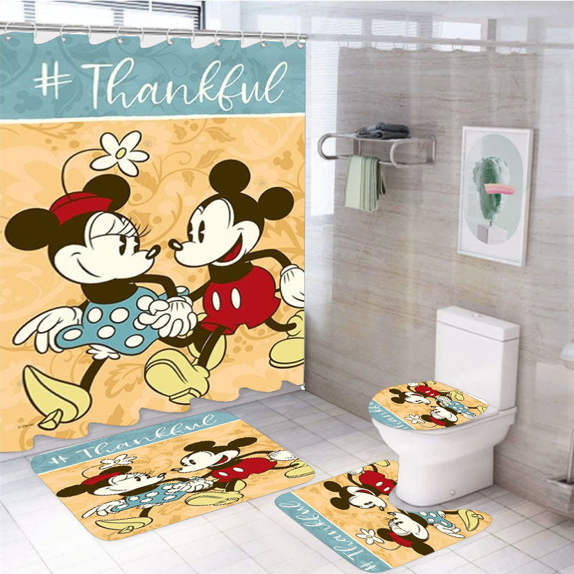 Thankful Mickey & Minnie 4Pcs Bathroom Set Shower Curtain