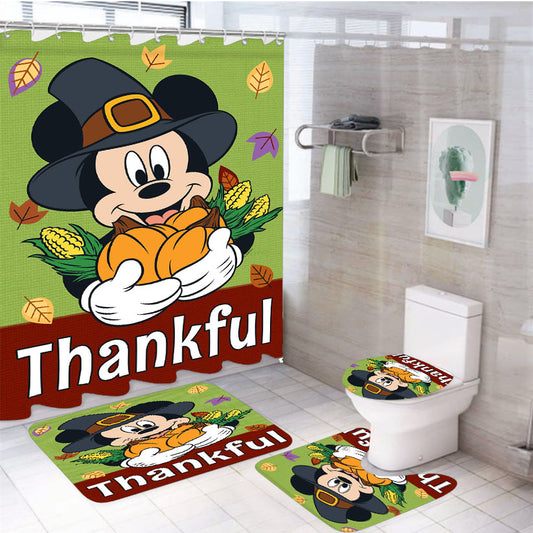 Thankful Mickey Mouse 4Pcs Bathroom Set Shower Curtain