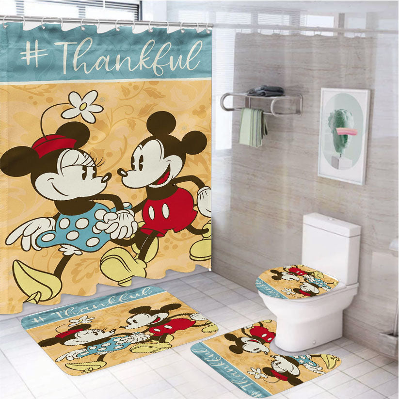 Thanksgiving Mickey & Minnie Autumn 4Pcs Bathroom Set Shower Curtain