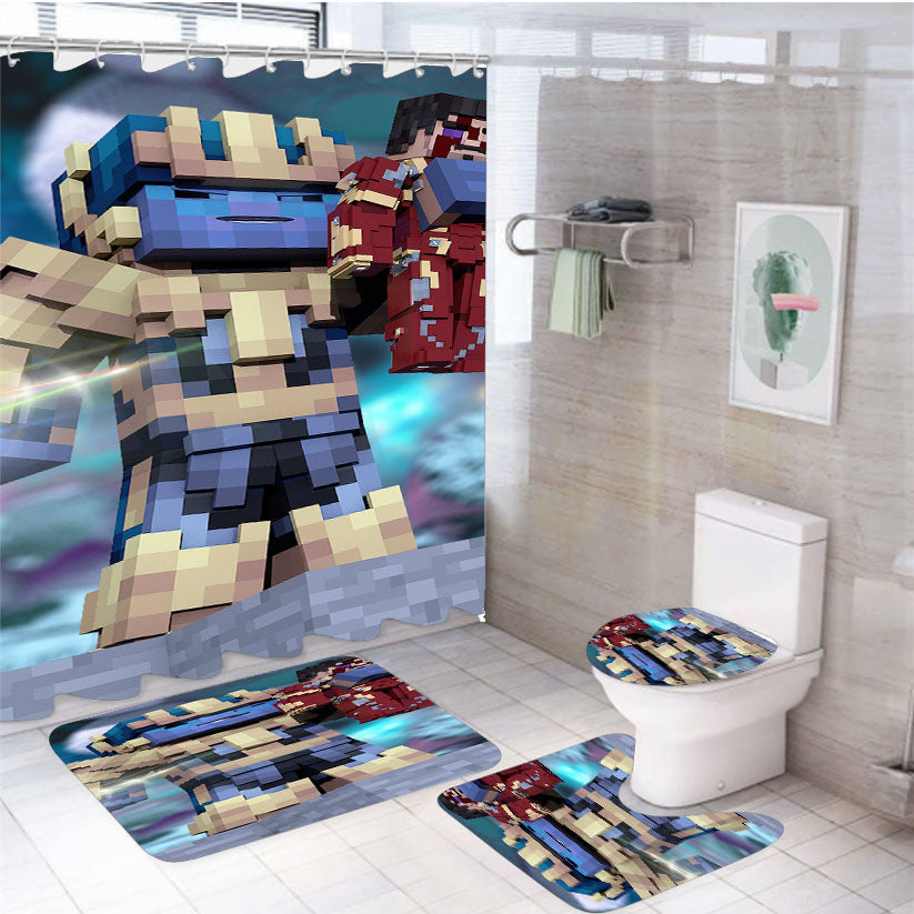 Thanos And Iron Man Minecraft 4Pcs Bathroom Set Shower Curtain