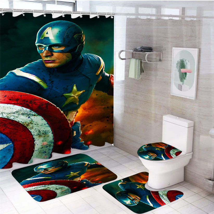The Avengers Captain America Guard 4Pcs Bathroom Set Shower Curtain