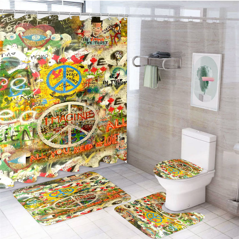 The Beatles John Lennon Peace Sign 4Pcs Bathroom Set Shower Curtain