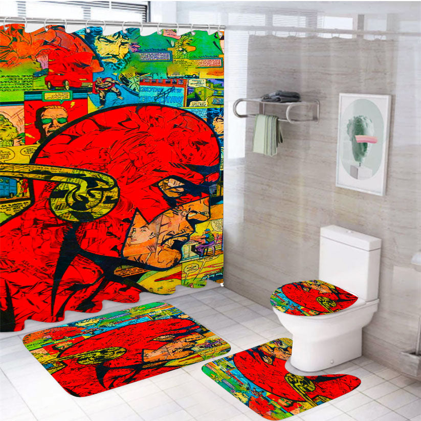 The Flash Comic 4Pcs Bathroom Set Shower Curtain