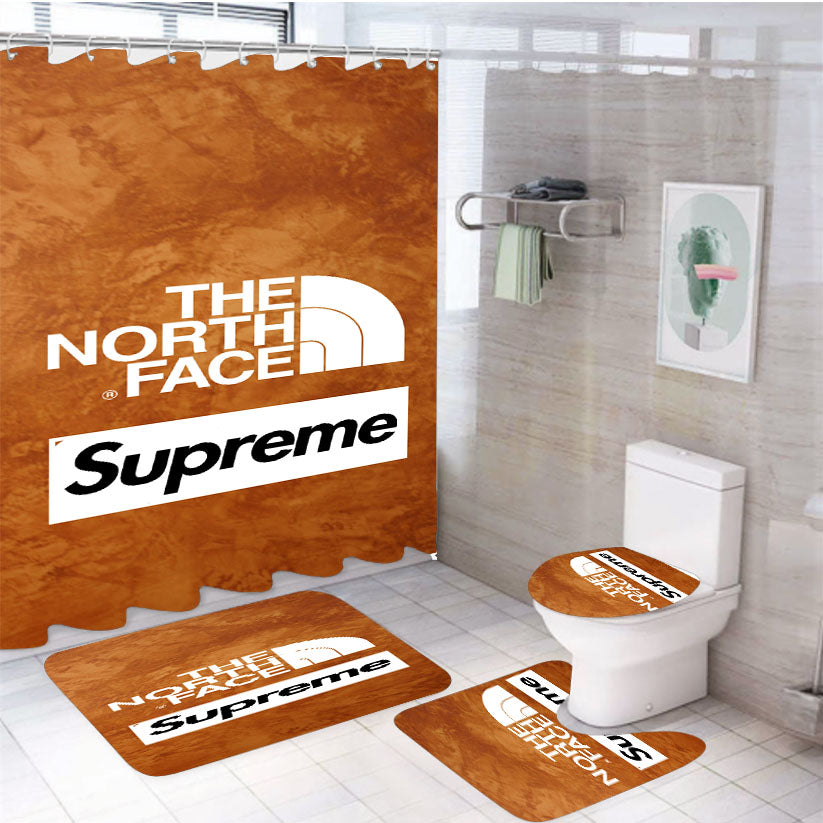 The North Face Supreme Wood Background 4Pcs Bathroom Set Shower Curtain