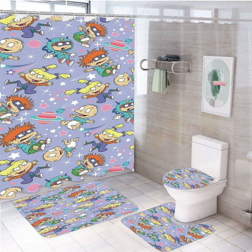 The Rugrats Pattern Acid Galaxy 4Pcs Bathroom Set Shower Curtain