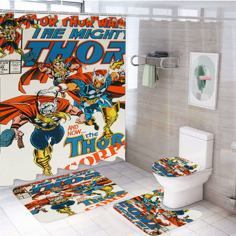 Thor Marvel Dc Comics 4Pcs Bathroom Set Shower Curtain