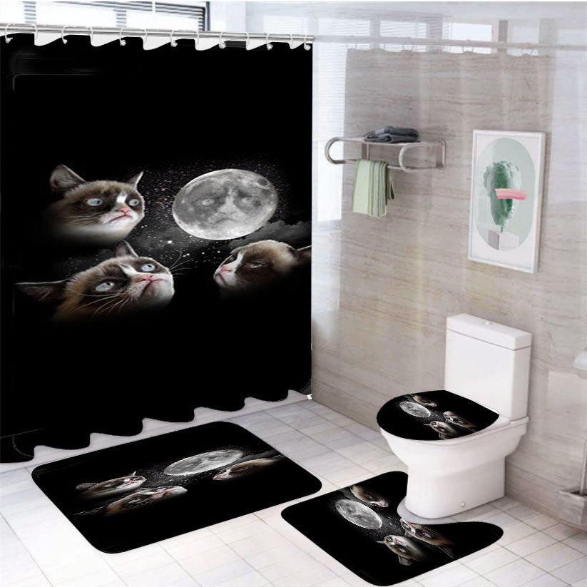 Three Grumpy Cat Moon 4Pcs Bathroom Set Shower Curtain