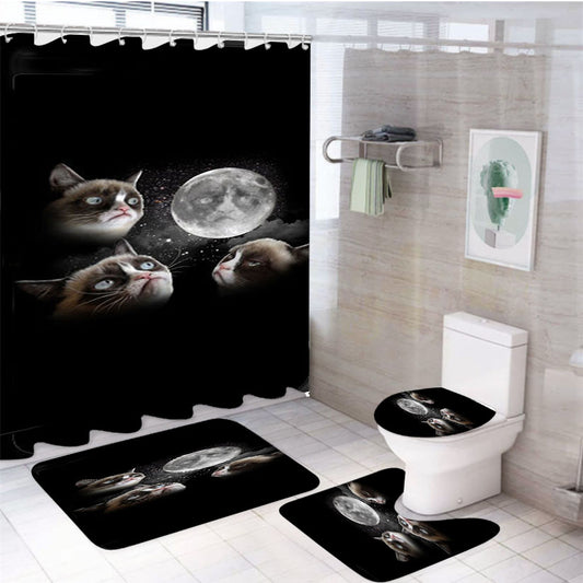 Three Grumpy Cat Moon 4Pcs Bathroom Set Shower Curtain